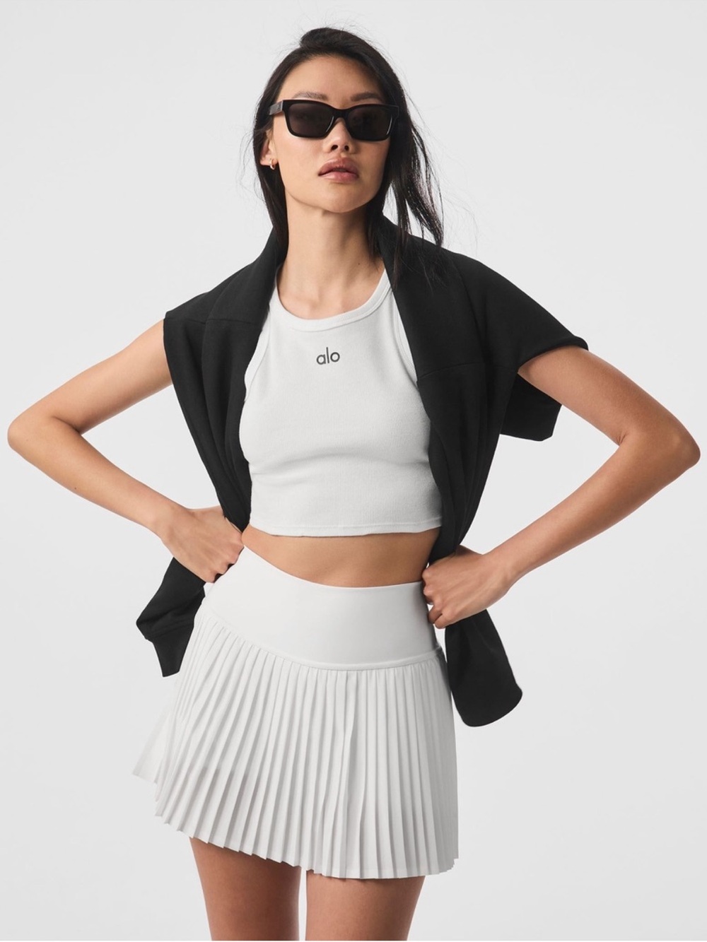 ALO Yoga White High-Waist Pleated Mini Skirt